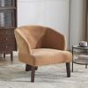 Modern Accent Chair with Round Back & Wooden Legs - Mid-Century Inspired Lounge Chair for Living Room, Bedroom, or Office - Soft Fabric Upholstery