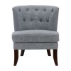 1pc Modern Dark Gray Upholstery Button Tufted Accent Chair Solid Wood Legs Classic Living Room Furniture