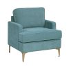 Modern Comfort Accent Chair 1pc Peacock Color Chenille Upholstery Gold Finish Metal Legs Living Room Furniture Durable Plywood