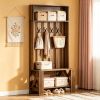 70.8 Inch Freestanding Hall Tree Coat Rack with Shoe Bench And Hooks Home Entryway Storage Organizer in Dark Brown Finish