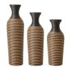 3-piece set of beige+black decorative floor vases, classic and neat floor vases with high independent flower racks, artificial vine vases