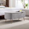Grey Storage Ottoman Bench for End of Bed Gold Legs, Modern Grey Faux Fur Entryway Bench Upholstered Padded with Storage for Living Room Bedroom