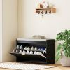 Shoe Storage Bench with Padded Seat Cushion and Flip-Drawer, Entryway Bench, Shoe Cabinet, 31.5x10.2x18.7 Inches, Black