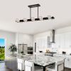 Rectangle Chandelier for Dining Room, 10-Light Black Farmhouse Linear Pendant Light Fixture, Modern Crystal Hanging Lighting Chandelier for Lobby
