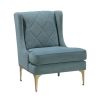 Modern Luxury Blue Chenille Upholstery Wingback Accent Chair 1pc Gold Finish Metal Legs Pocket Coils Diamond Stitched Furniture