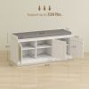 Shoe Storage Bench with Woven Rattan Doors, Shoe Bench with Cushion, Adjustable Shelves, Entryway Bench, White