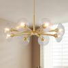 36" Modern Gold 8-Light Sputnik Chandelier with Clear Glass Shades, Mid-Century Hanging Pendant Light Fixture for Dining Room, Living Room