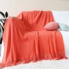 SOGA Orange Acrylic Knitted Throw Blanket â€“ Soft Woven Blanket with Fringes, Warm and Cozy Decorative Cover for Couch, Bed, Sofa, or Home DÃ©cor