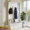 Cream White 3-In-1 Entryway Bench with Coat Rack Hall Tree with Bench And Shoe Storage 5 Hooks for Hallway
