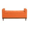 Mid-Century Modern Lift Top Storage Bench 1pc Tufted Orange Upholstered Solid Wood Walnut Finish Wooden Furniture