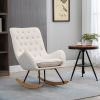 Mid-Century Fabric Rocking Chair Sofa Armchair Tufted Rocker Wingback Accent Chair with Rubber Wood Base for Home Studio, Cream White
