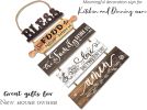 Bless the Food Before Us Farmhouse Kitchen Wall Decor - Family Dining Room Collage Art in Neutral Wood Grain - Vertical Wooden Roped 5pcs Sign 13x24 I