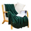 SOGA Green Diamond Pattern Knitted Throw Blanket with Tassels â€“ Soft and Cozy Decorative Blanket for Bed, Sofa, Living Room, or Couch