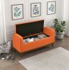 Mid-Century Modern Lift Top Storage Bench 1pc Tufted Orange Upholstered Solid Wood Walnut Finish Wooden Furniture