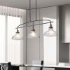 45" Industrial 3-Light Pendant Chandelier with Clear Glass Shades, Black Metal Frame, Adjustable Height, Modern Farmhouse Lighting for Kitchen Island