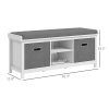 Entryway Bench with Cushioned Seat 2 Drawers White Adjustable Shelf