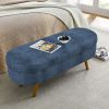 Ottoman Oval Storage Bench,Rubber Wood Legs, Gray (43.5"x16"x16")Dark Blue