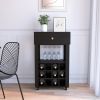 39" Black Bar Cart with Wine Rack & Cup Holders