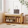 Shoe Bench with Cushioned Seat Shoe Storage Bench with Side Umbrella Holder for Entryway Natural and Cream