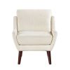 Beige Chenille Accent Chair with Solid Wood Legs