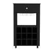 39" Black Bar Cart with Wine Rack & Cup Holders