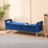 67.91"Wide Velvet Storage Soft Bench with Armrests for Living Room, Entryway and Bedroom. Navy