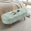 Ottoman Oval Storage Bench,Rubber Wood Legs, Gray (43.5"x16"x16") Cyan