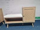 2-in-1 Shoe Storage Bench, PP Rattan Shoe Cabinet with 2 Adjustable Shelves and Removable Seat Cushion, Modern Entryway Bench, Shoe Storage Organizer