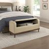 Mid-Century Modern Lift Top Storage Bench 1pc Light Brown Upholstered Tufted Solid Wood Walnut Finish Wooden Furniture
