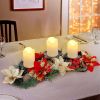 Christmas Poinsettia Candle Holder Centerpiece with 3 Flameless Candles