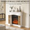 Modern fireplace mantel, freestanding fireplace, electric fireplace, white