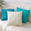 Summer Throw Pillow Covers 18x18 Inch Set of 2, Soft Plush Faux Wool Teal Solid Couch Pillow Covers