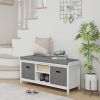 Entryway Bench with Cushioned Seat 2 Drawers White Adjustable Shelf
