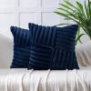 Couch Decorative Throw Pillow Covers 18x18 Set of 2 Faux Fur Plush Soft Fluffy Velvet Cushion Case Cozy Fuzzy Striped Pillowcase Home Decor for Bed So