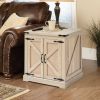 Farmhouse End Table, Rectangle PE Rattan Woven Wood Coffee Table, 24-Inch Modern Boho Style Storage Coffee Table with Retro Metal Hinges