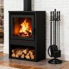 5-Pieces Fireplace Tool Set with Poker Tongs Brush Shovel and Round Stand