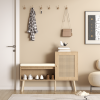 2-in-1 Shoe Storage Bench, Natural Rattan Shoe Cabinet with 2 Adjustable Shelves and Removable Seat Cushion, Modern Entryway Bench