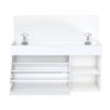 Entryway Bench with Shoe Storage,Adjustable 3-Tier Flip-Up Drawers & Hidden Cabinet,Space-Saving Shoe Organizer,Triple Storage and Modern Design