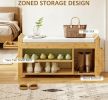 Natural And Cream Shoe Bench with Cushioned Seat And Side Umbrella Holder Entryway Storage Bench
