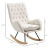 Mid-Century Fabric Rocking Chair Sofa Armchair Tufted Rocker Wingback Accent Chair with Rubber Wood Base for Home Studio, Cream White