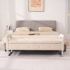 67.91"Wide Velvet Storage Soft Bench with Armrests for Living Room, Entryway and Bedroom. Beige