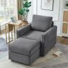 Classic Corduroy Chaise Lounge, Comfy Sofa Chaise Couch Chair, Upholstered Accent Chair with Ottoman for Living Room -GREY