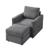 Classic Corduroy Chaise Lounge, Comfy Sofa Chaise Couch Chair, Upholstered Accent Chair with Ottoman for Living Room -GREY