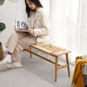 Natural Oak Wood Woven Seat Dining Bench