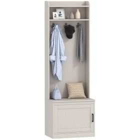 Rustic White Hall Tree Bench with Coat Rack & Shoe Storage