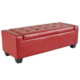 Tufted Storage Ottoman Bench, 50.5" Faux Leather, Rectangular, Bright Red, Space-Saving for Living Room, Entryway