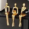 Resin Thinker Statues Decor, 3pcs Abstract Sitting Sculptures, Bookshelf Desk Figurines, Home Office Living Room Shelf Accents