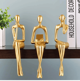 Resin Thinker Statues Decor, 3pcs Abstract Sitting Sculptures, Bookshelf Desk Figurines, Home Office Living Room Shelf Accents
