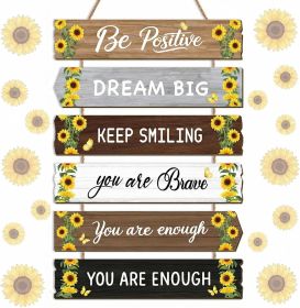 Rustic Sunflower Kitchen Decor Yellow Floral Inspirational Wall Art Hanging Sign Farmhouse Positive Quotes Wood Plaque for Home Living Room Front Door