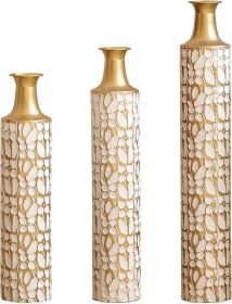Tall Floor Vase - 3 Sizes (24/28/32 Inch) Gold & White Floral Pattern Decorative Vase for Home Living Room Bedroom Decor